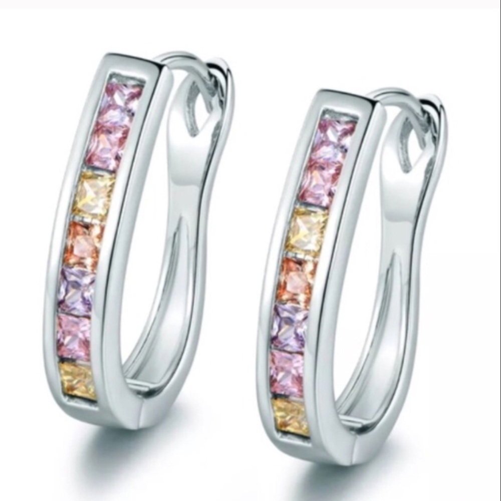 🌀18k white gold-filled earrings multi crystals